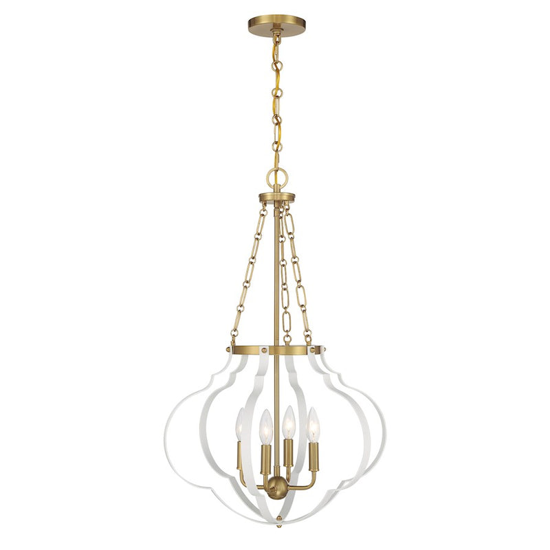 Savoy House Mercer 4 Light Pendant, White and Warm Brass