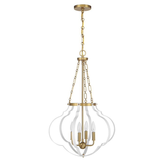 Savoy House Mercer 4 Light Pendant, White and Warm Brass
