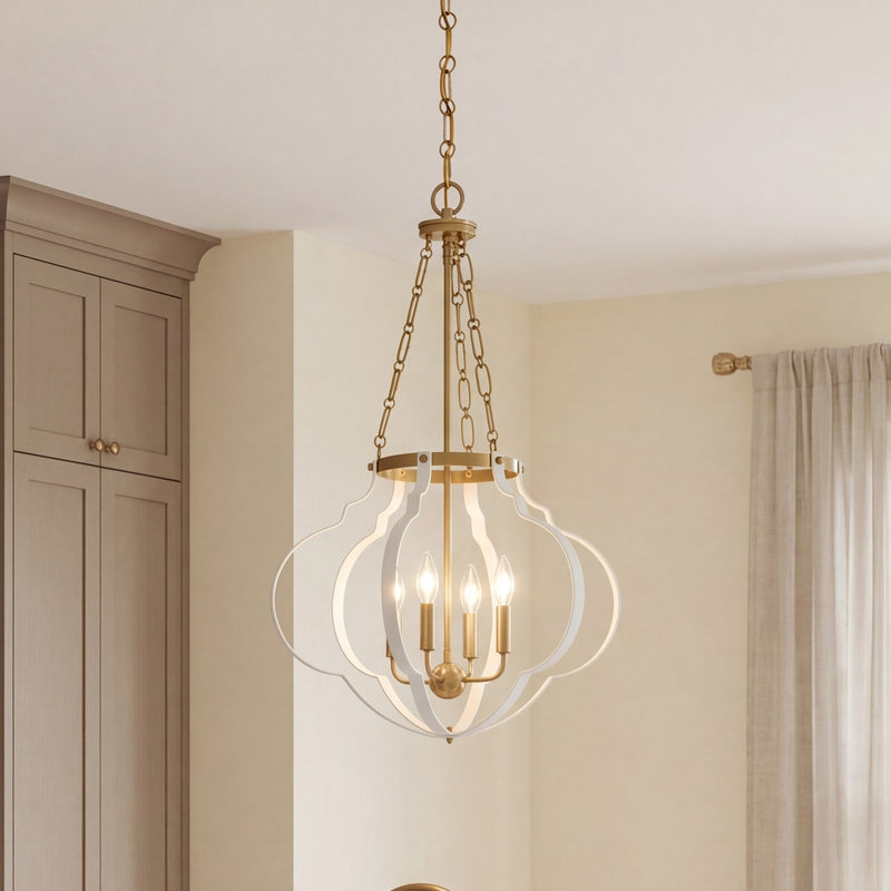 Savoy House Mercer 4 Light Pendant, White and Warm Brass
