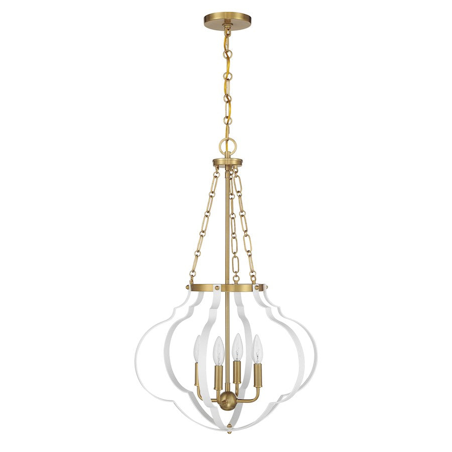 Savoy House Mercer 4 Light Pendant, White and Warm Brass