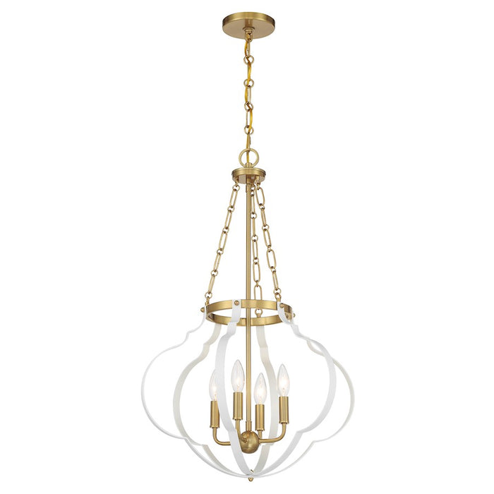 Savoy House Mercer 4 Light Pendant, White and Warm Brass