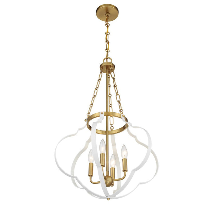 Savoy House Mercer 4 Light Pendant, White and Warm Brass
