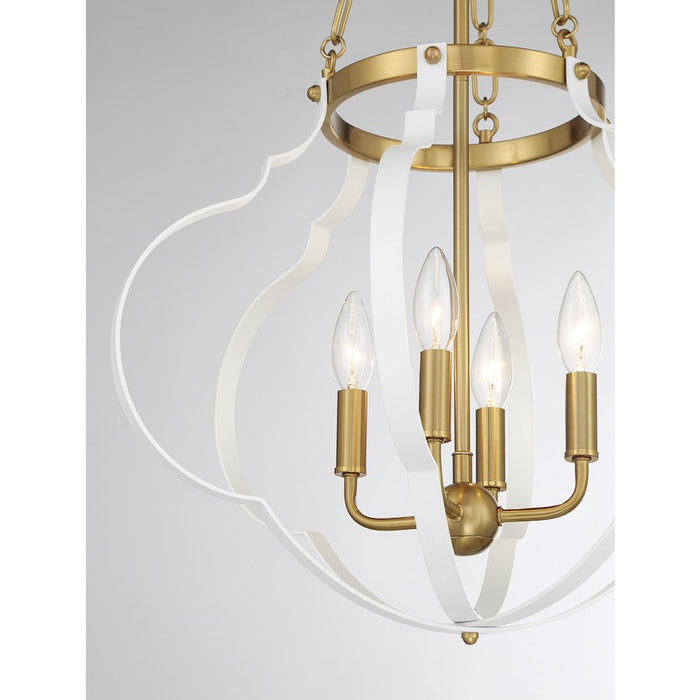 Savoy House Mercer 4 Light Pendant, White and Warm Brass