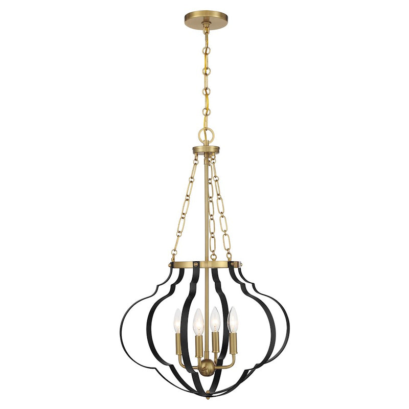 Savoy House Mercer 4 Light Pendant, Matte Black and Warm Brass