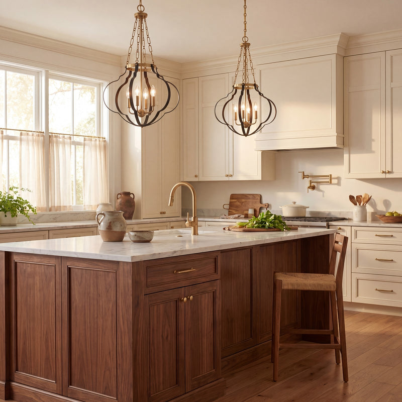 Savoy House Mercer 4 Light Pendant, Matte Black and Warm Brass