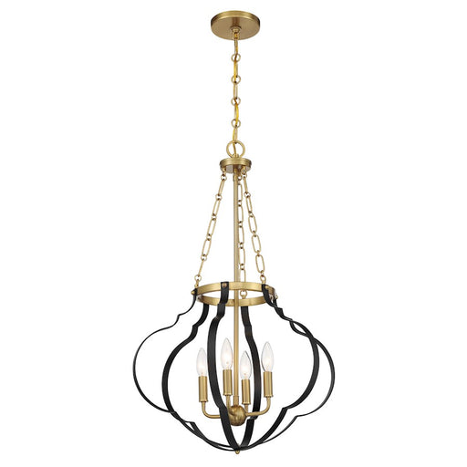 Savoy House Mercer 4 Light Pendant, Matte Black and Warm Brass