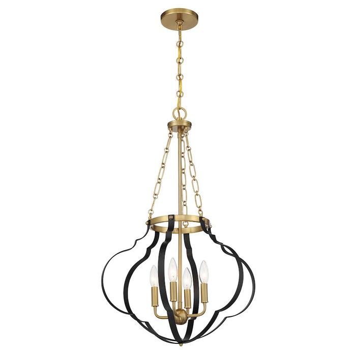 Savoy House Mercer 4 Light Pendant, Matte Black and Warm Brass