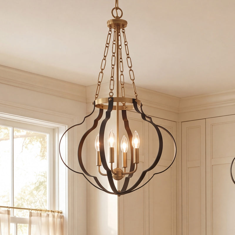 Savoy House Mercer 4 Light Pendant, Matte Black and Warm Brass