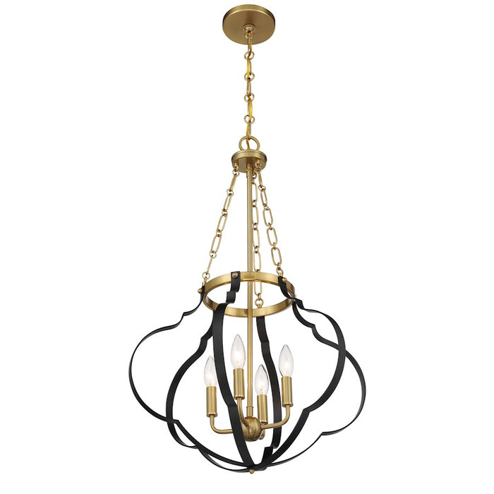 Savoy House Mercer 4 Light Pendant, Matte Black and Warm Brass