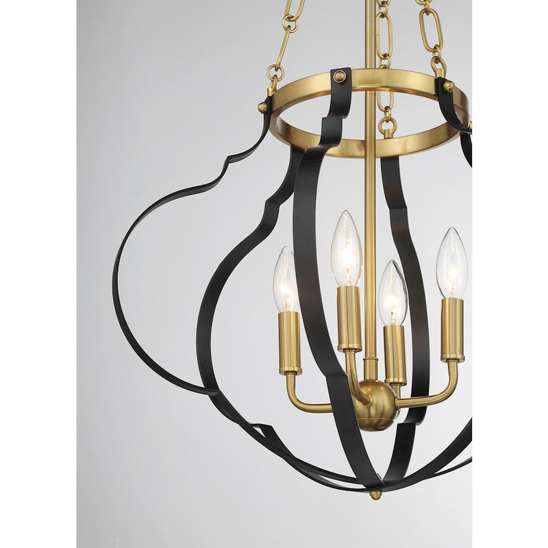 Savoy House Mercer 4 Light Pendant, Matte Black and Warm Brass