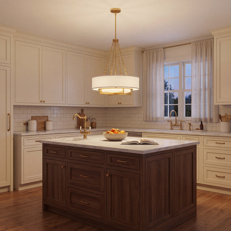 Savoy House Brentwood 4 Lt Pendant, White, Warm Brass