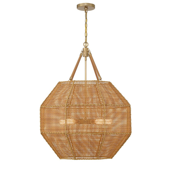 Savoy House Selby 5-Light Pendant, Burnished Brass/Rattan