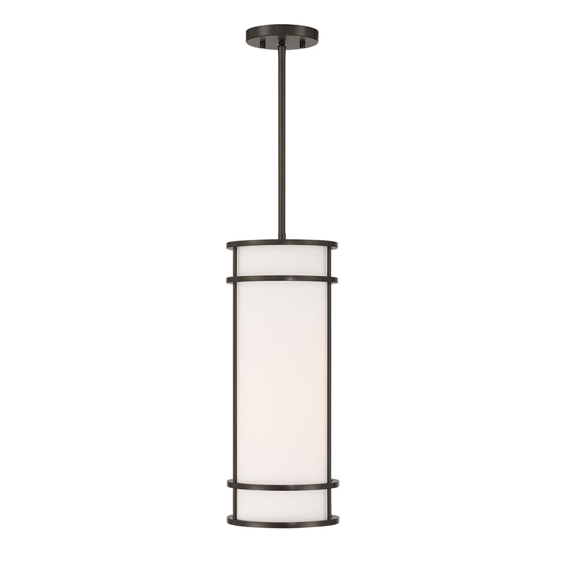 Savoy House Porter 8in 1-Light Pendant | Coastal Mediterranean Bronze and White Opal Glass | Kitchen Island & Hallway | 8 x 8 x 20 in | Model 7-5699-1-15