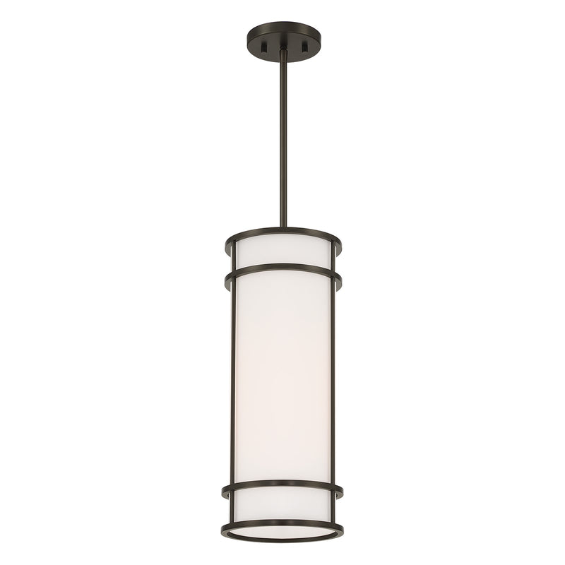 Savoy House Porter 8in 1-Light Pendant | Coastal Mediterranean Bronze and White Opal Glass | Kitchen Island & Hallway | 8 x 8 x 20 in | Model 7-5699-1-15