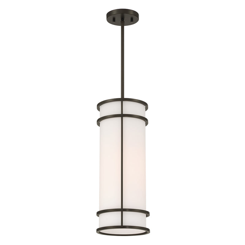 Savoy House Porter 8in 1-Light Pendant | Coastal Mediterranean Bronze and White Opal Glass | Kitchen Island & Hallway | 8 x 8 x 20 in | Model 7-5699-1-15