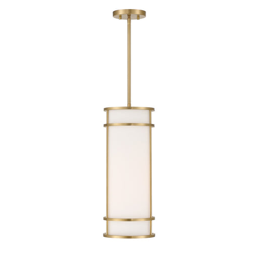 Savoy House Porter 8in 1-Light Pendant | Coastal Warm Brass and White Opal Glass | Kitchen Island & Hallway | 8 x 8 x 20 in | Model 7-5699-1-322