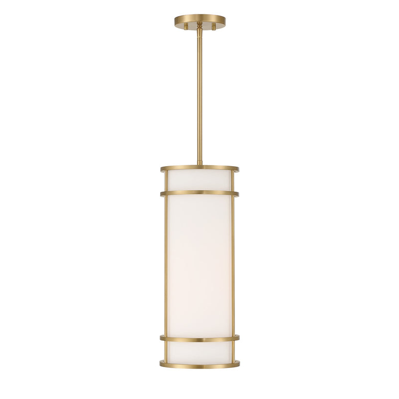 Savoy House Porter 8in 1-Light Pendant | Coastal Warm Brass and White Opal Glass | Kitchen Island & Hallway | 8 x 8 x 20 in | Model 7-5699-1-322