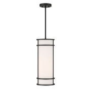Savoy House Porter 8in 1-Light Mini-Pendant | Coastal Craftsman Matte Black and White Opal Glass | Kitchen Island & Dining Room | 8 in | Model 7-5699-1-89