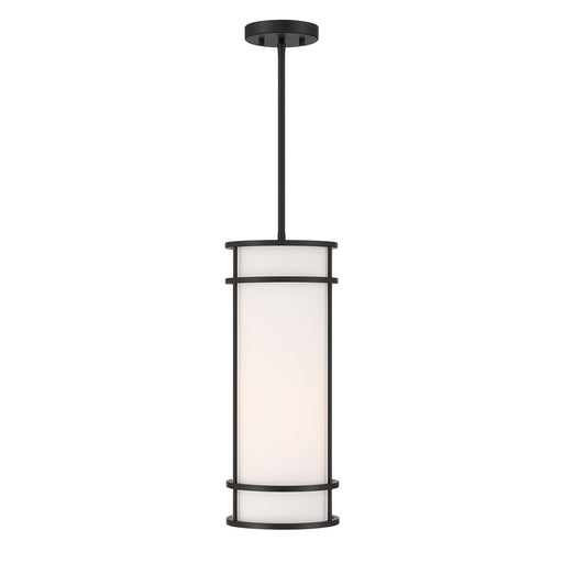 Savoy House Porter 8in 1-Light Mini-Pendant | Coastal Craftsman Matte Black and White Opal Glass | Kitchen Island & Dining Room | 8 in | Model 7-5699-1-89