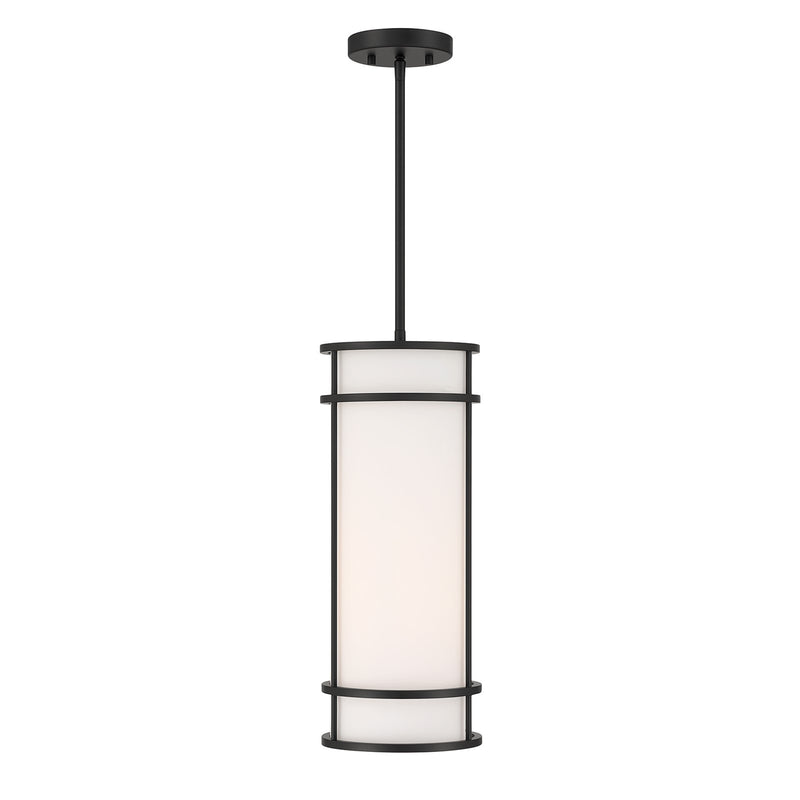 Savoy House Porter 8in 1-Light Mini-Pendant | Coastal Craftsman Matte Black and White Opal Glass | Kitchen Island & Dining Room | 8 in | Model 7-5699-1-89