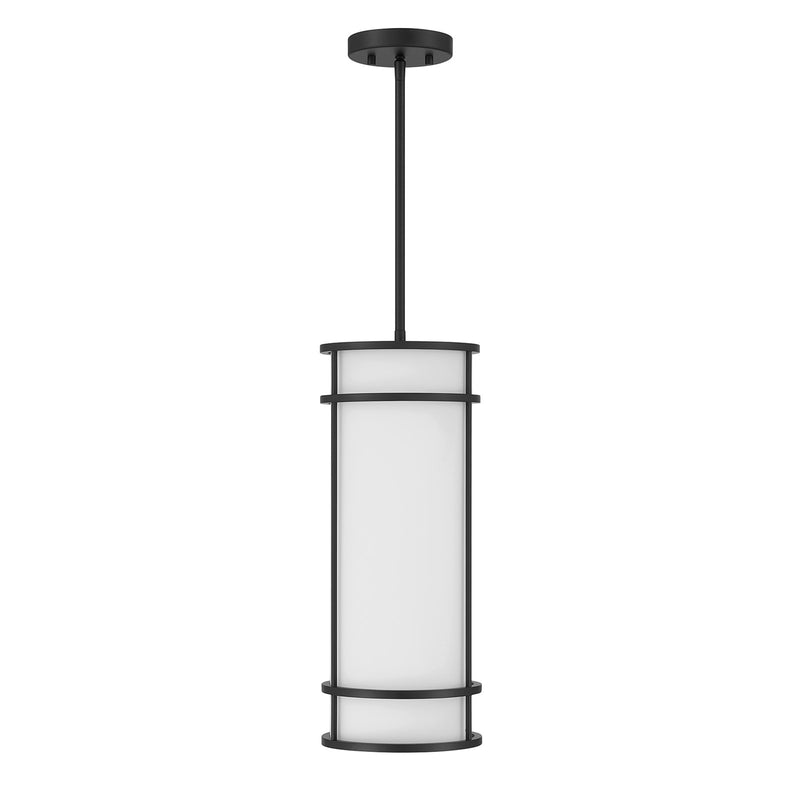 Savoy House Porter 8in 1-Light Mini-Pendant | Coastal Craftsman Matte Black and White Opal Glass | Kitchen Island & Dining Room | 8 in | Model 7-5699-1-89