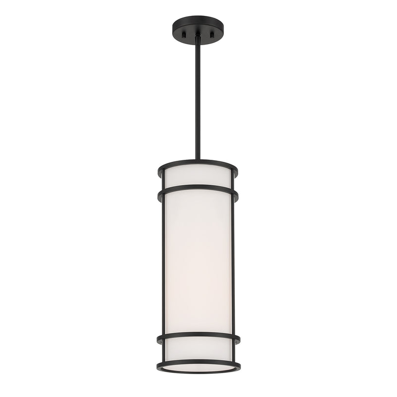 Savoy House Porter 8in 1-Light Mini-Pendant | Coastal Craftsman Matte Black and White Opal Glass | Kitchen Island & Dining Room | 8 in | Model 7-5699-1-89