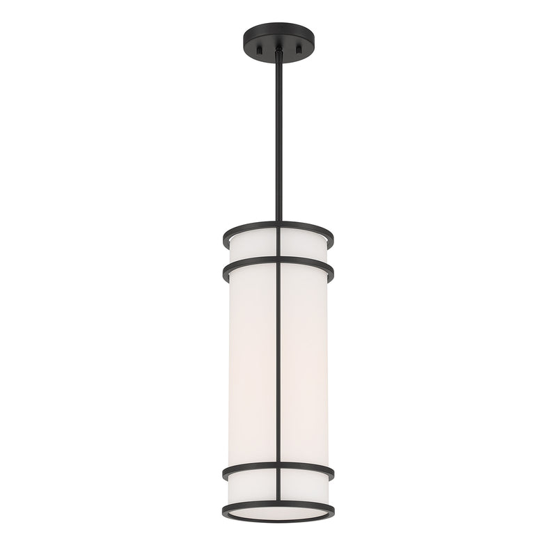 Savoy House Porter 8in 1-Light Mini-Pendant | Coastal Craftsman Matte Black and White Opal Glass | Kitchen Island & Dining Room | 8 in | Model 7-5699-1-89