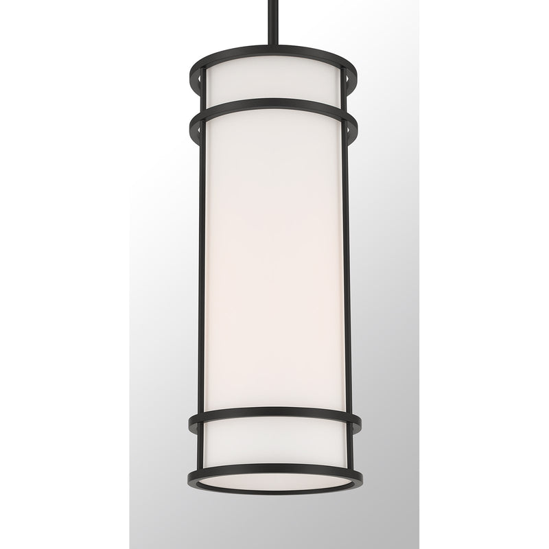 Savoy House Porter 8in 1-Light Mini-Pendant | Coastal Craftsman Matte Black and White Opal Glass | Kitchen Island & Dining Room | 8 in | Model 7-5699-1-89