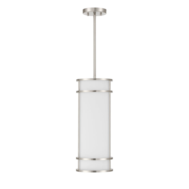Savoy House Porter 8in 1-Light Mini-Pendant | Coastal Craftsman Satin Nickel and White Opal Glass | Kitchen Island & Dining Room | 8 in | Model 7-5699-1-SN