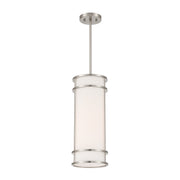 Savoy House Porter 8in 1-Light Mini-Pendant | Coastal Craftsman Satin Nickel and White Opal Glass | Kitchen Island & Dining Room | 8 in | Model 7-5699-1-SN