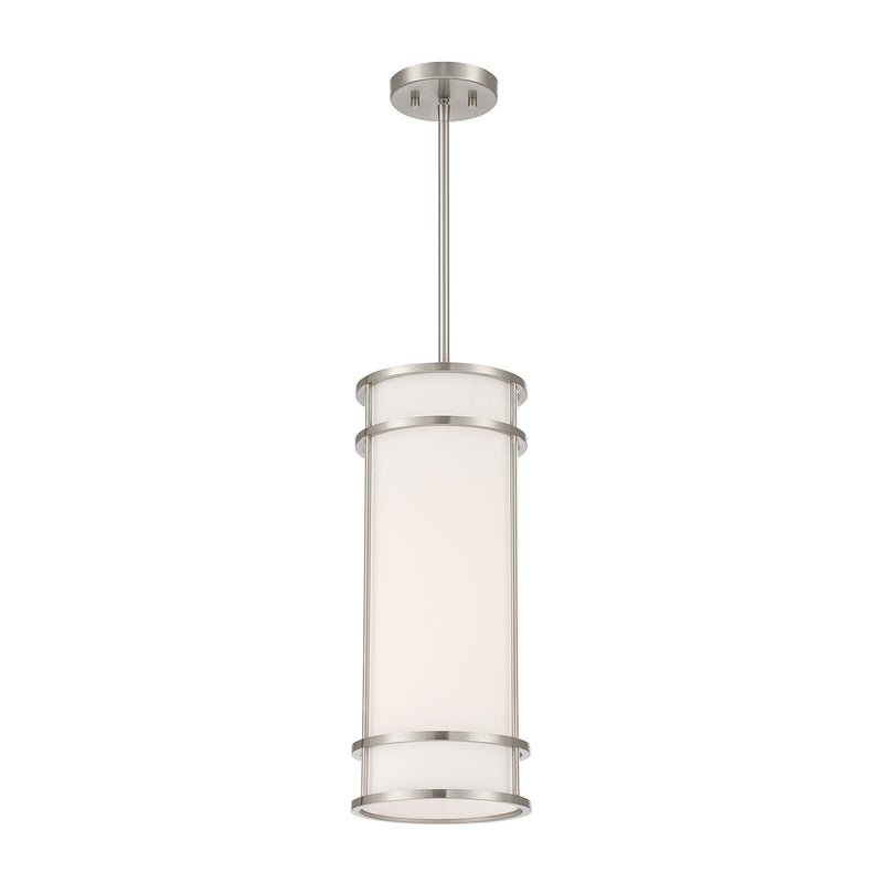 Savoy House Porter 8in 1-Light Mini-Pendant | Coastal Craftsman Satin Nickel and White Opal Glass | Kitchen Island & Dining Room | 8 in | Model 7-5699-1-SN