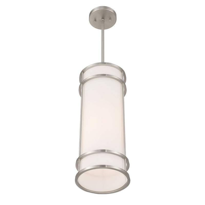 Savoy House Porter 8in 1-Light Mini-Pendant | Coastal Craftsman Satin Nickel and White Opal Glass | Kitchen Island & Dining Room | 8 in | Model 7-5699-1-SN
