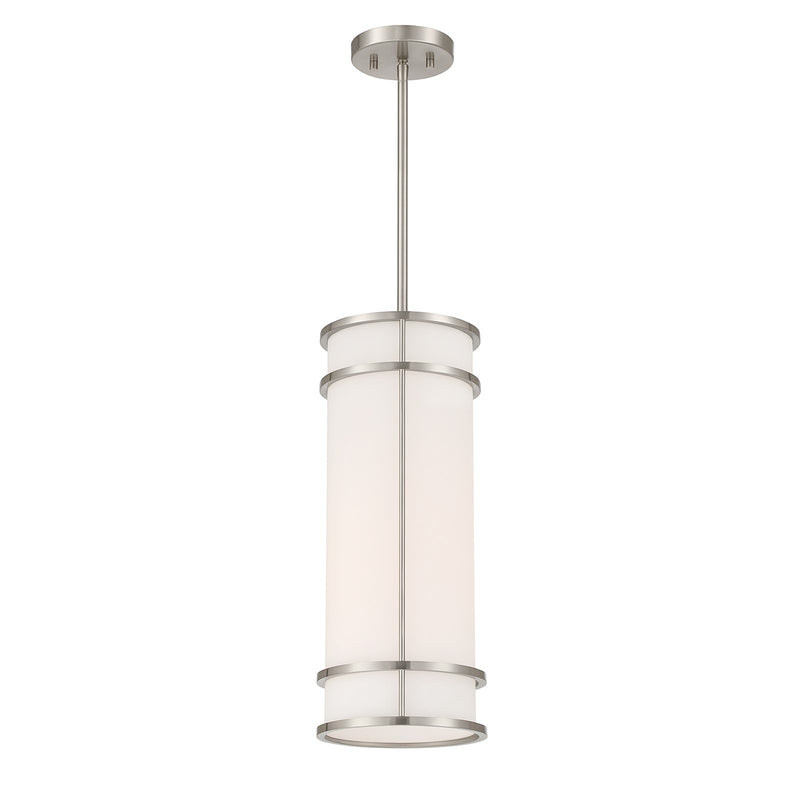 Savoy House Porter 8in 1-Light Mini-Pendant | Coastal Craftsman Satin Nickel and White Opal Glass | Kitchen Island & Dining Room | 8 in | Model 7-5699-1-SN