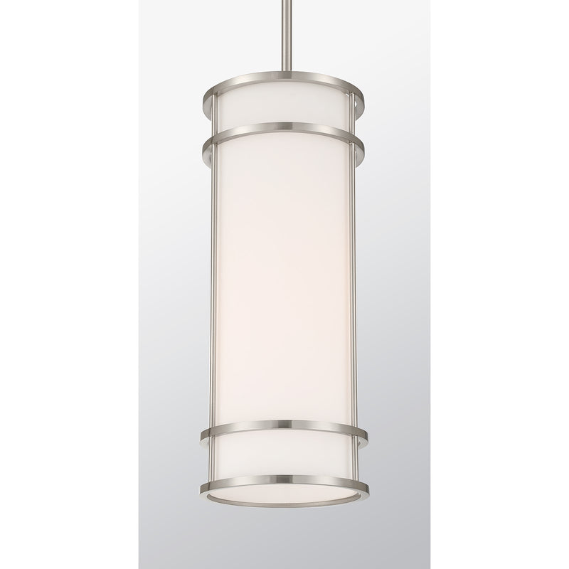 Savoy House Porter 8in 1-Light Mini-Pendant | Coastal Craftsman Satin Nickel and White Opal Glass | Kitchen Island & Dining Room | 8 in | Model 7-5699-1-SN