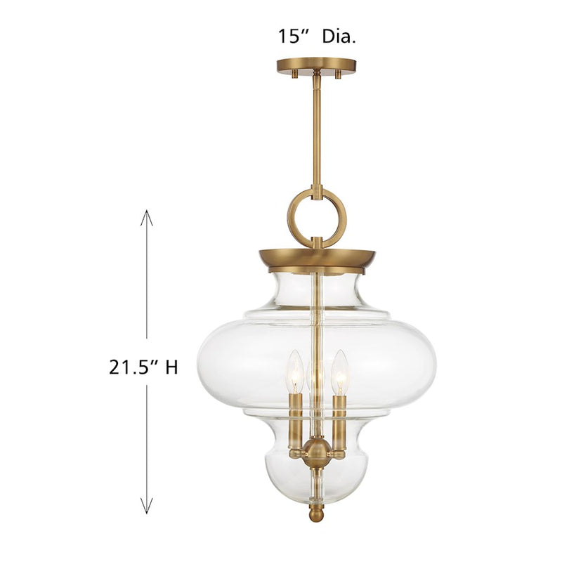 Savoy House Bergdorf 3-Light Pendant, Warm Brass