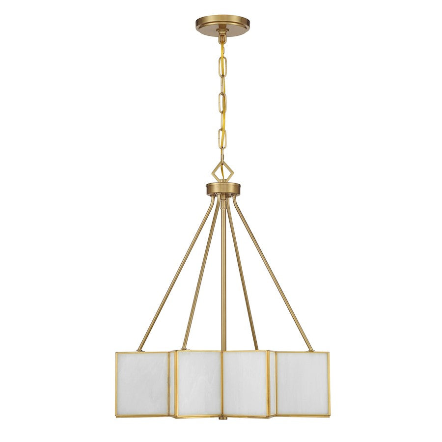 Savoy House Reiling 3 Light Pendant, Warm Brass/White