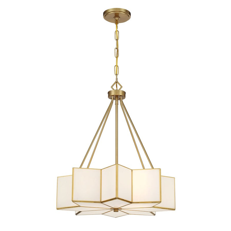 Savoy House Reiling 3 Light Pendant, Warm Brass/White