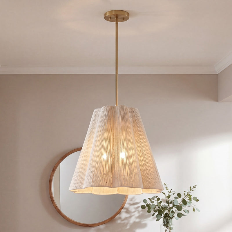 Savoy House Rosa 4Lt Pendant, White Cotton, Noble Brass