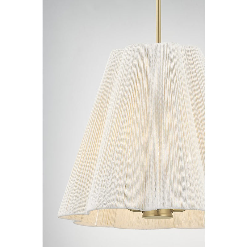 Savoy House Rosa 4Lt Pendant, White Cotton, Noble Brass