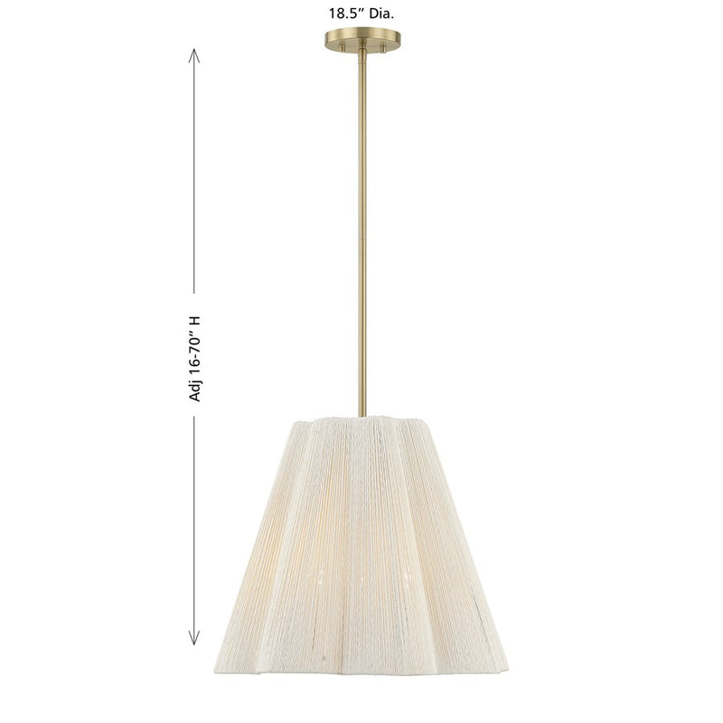 Savoy House Rosa 4Lt Pendant, White Cotton, Noble Brass