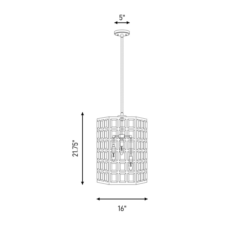 Savoy House Reddick 3 Lt Pendant, Clear Geometric, Matte Black