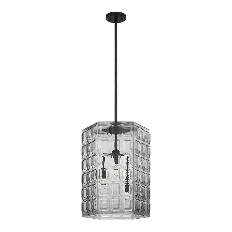 Savoy House Reddick 3 Lt Pendant, Clear Geometric, Matte Black