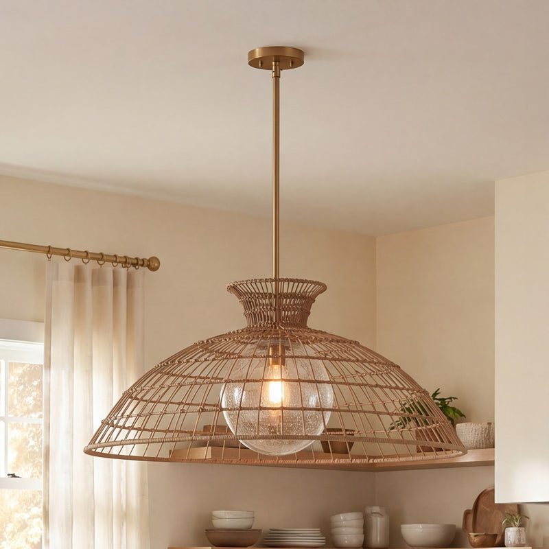 Savoy House Lanai 1 Light Pendant, Warm Brass/Clear Seeded