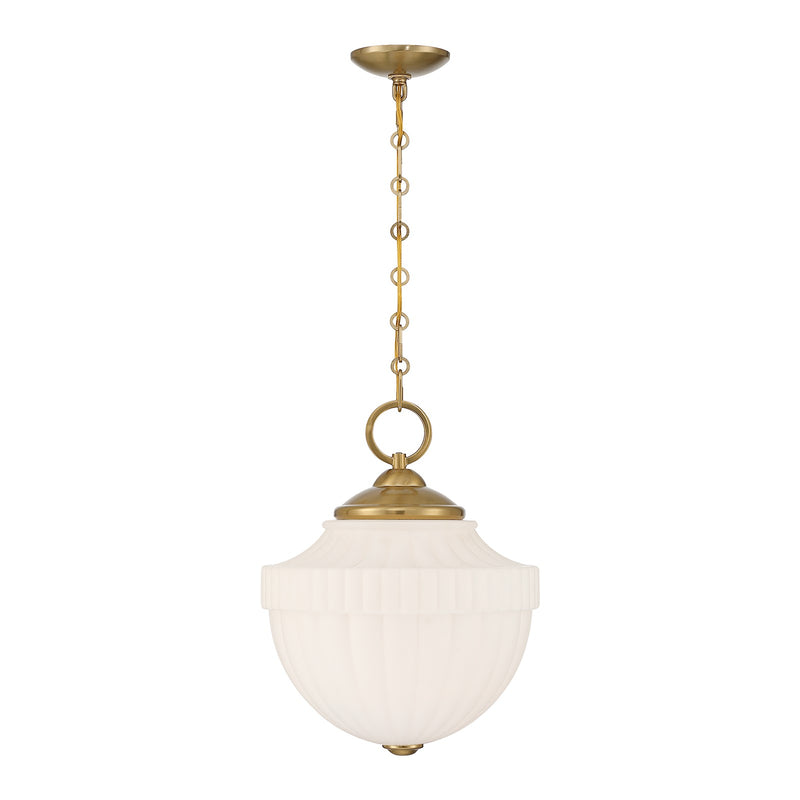 Savoy House Montrose 14in 1-Light Pendant | Vintage Warm Brass and White Opal Glass | Kitchen Island & Dining Room | 14 x 14 x 16.38 | Model 7-6999-1-322
