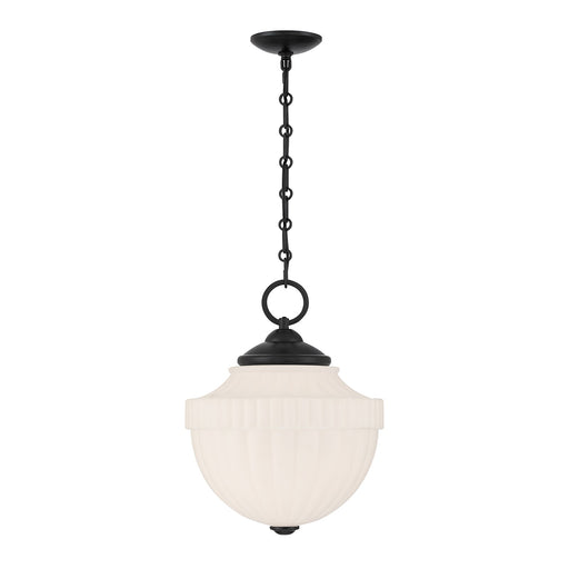 Savoy House Montrose 14in 1-Light Pendant | Vintage Industrial Matte Black and White Opal Glass | Kitchen Island & Dining Room | 14 in | Model 7-6999-1-89