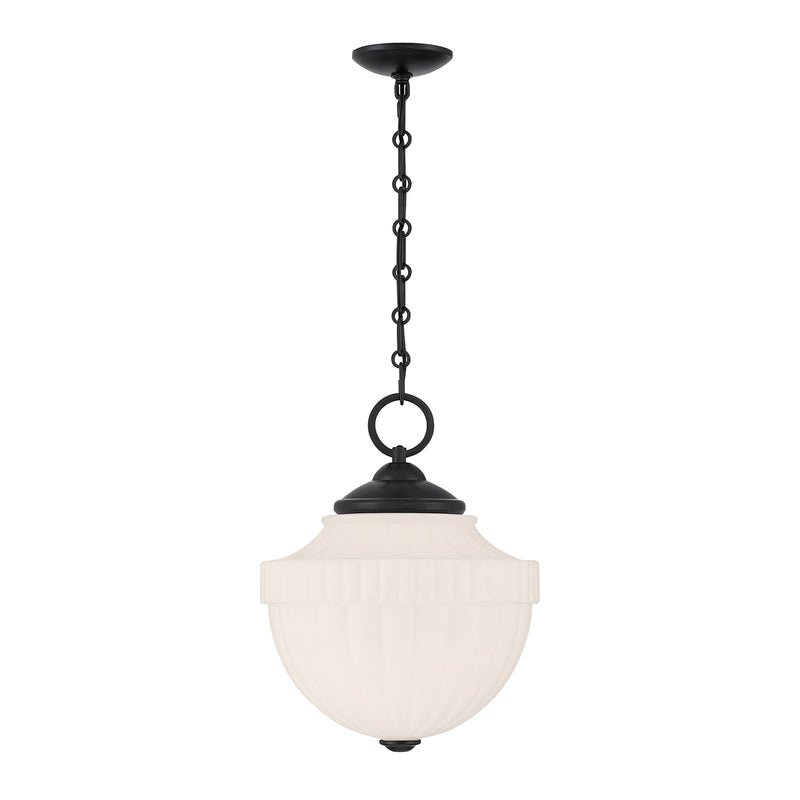 Savoy House Montrose 14in 1-Light Pendant | Vintage Industrial Matte Black and White Opal Glass | Kitchen Island & Dining Room | 14 in | Model 7-6999-1-89