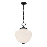Savoy House Montrose 14in 1-Light Pendant | Vintage Industrial Matte Black and White Opal Glass | Kitchen Island & Dining Room | 14 in | Model 7-6999-1-89