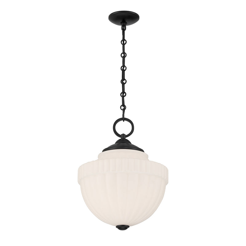 Savoy House Montrose 14in 1-Light Pendant | Vintage Industrial Matte Black and White Opal Glass | Kitchen Island & Dining Room | 14 in | Model 7-6999-1-89