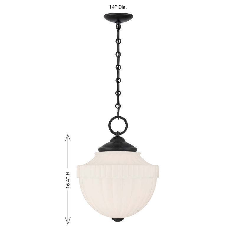 Savoy House Montrose 14in 1-Light Pendant | Vintage Industrial Matte Black and White Opal Glass | Kitchen Island & Dining Room | 14 in | Model 7-6999-1-89