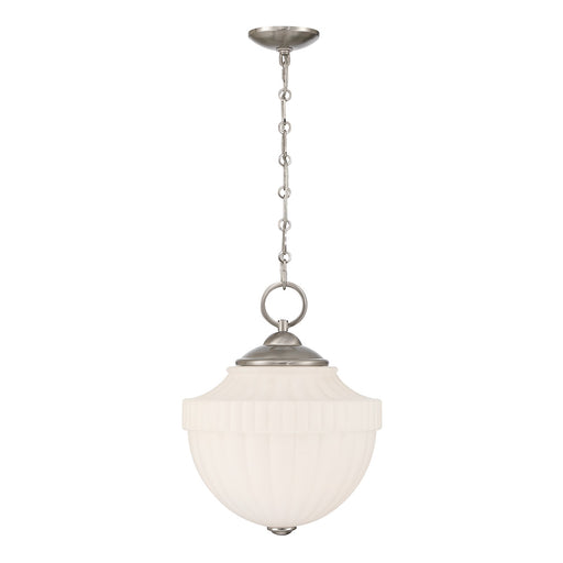 Savoy House Montrose 14in 1-Light Pendant | Vintage Satin Nickel and White Opal Glass | Kitchen & Breakfast Nook | 14 x 14 x 16.38 in | Model 7-6999-1-SN